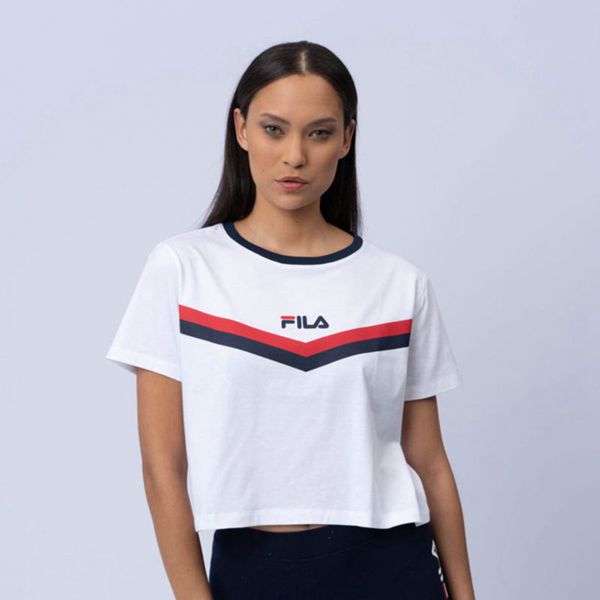 Fila Viola Crop Box Women's T-Shirts - White/Red/Navy,NZ 984-71083